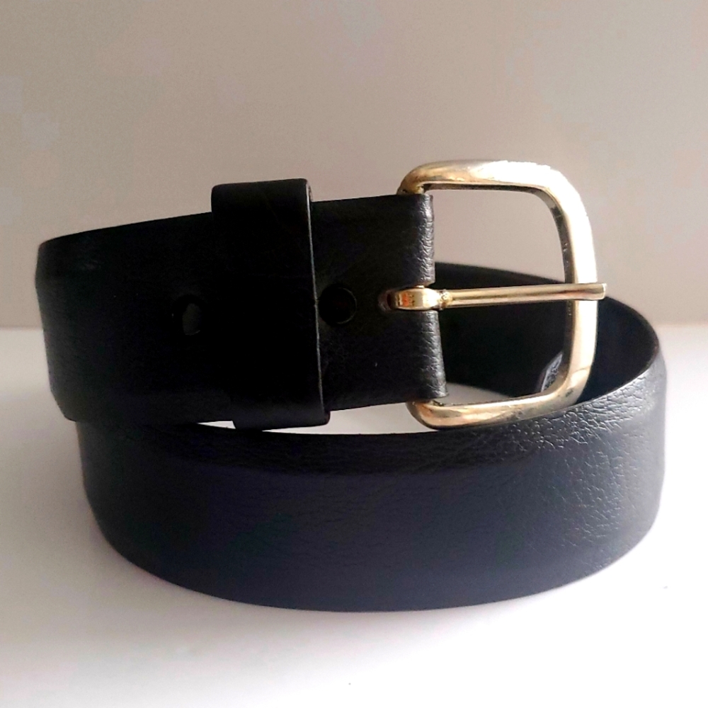 Men's Black STEERHIDE Leather Belt Veined Design Silver Buckle Office Wear MED